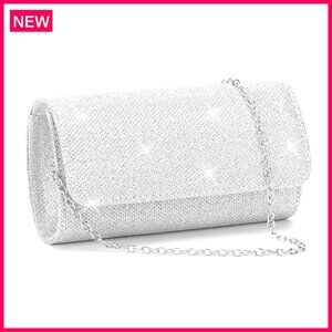Sparkling Evening Clutch with Detachable Chain, 7.9x3.9x2 Inches